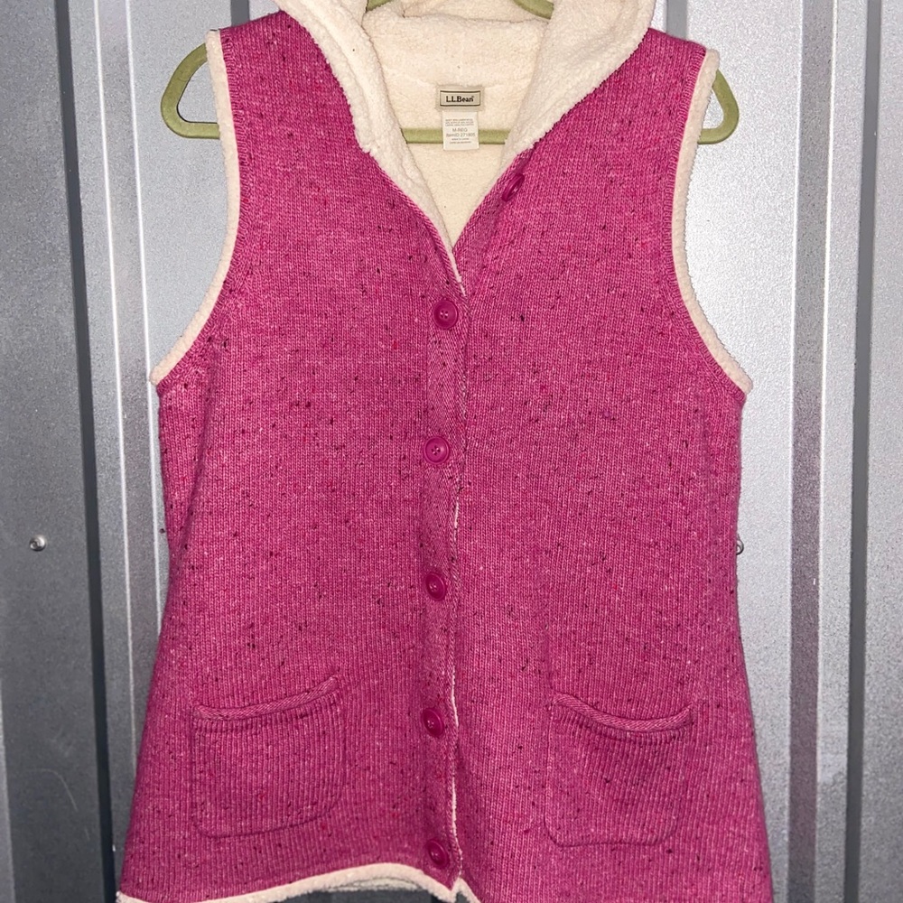 Pink and cream hooded sweater vest